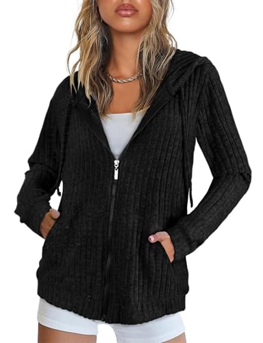 Flikity Damen Hoodie mit Reißverschluss Sweatshirt Jacke Damen Sweatjacke mit Kapuze Zip Hoodie Jacke Sommer Herbst Kleidung Schwarz XXL von Flikity