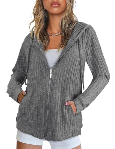 Flikity Dünne Jacke Damen Hoodie mit Reißverschluss Kapuzenpullover Damen Sweatshirt Sweatjacke mit Kapuze Herbst Kleidung Grau XXL Flikity Dünne Jacke Damen Hoodie mit Reißverschluss Kapuzenpullover Damen Sweatshirt Sweatjacke mit Kapuze Herbst Kleidung Grau XXL von Flikity