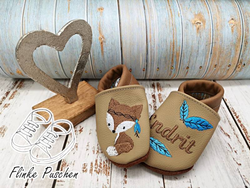 Krabbelschuhe Mit Name - Baby Schuhe Fuchs Lederpuschen Für Kinder Puschen Kleinkinder von FlinkePuschen