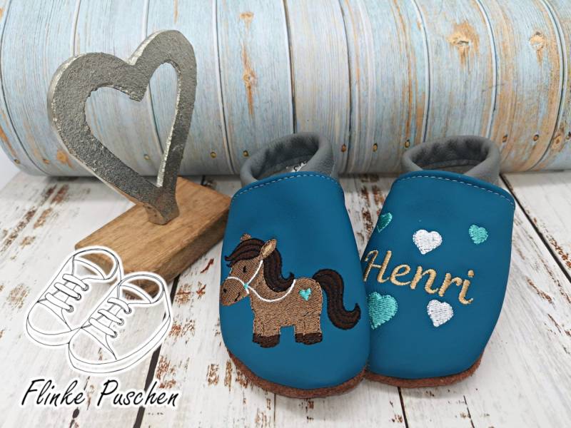 Krabbelschuhe Mit Name - Baby Schuhe Pferdchen Lederpuschen Für Kinder Puschen Kleinkinder von FlinkePuschen