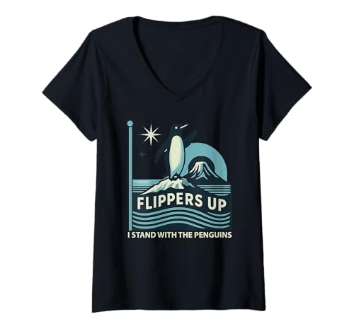 Damen Penguin Flipper Ich stehe mit den Pinguinen lustig T-Shirt mit V-Ausschnitt Damen Penguin Flipper Ich stehe mit den Pinguinen lustig T-Shirt mit V-Ausschnitt von Flipper Up Ich stehe mit dem Penguins -Design