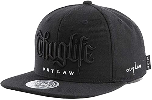 Thuglife Baseballkappe mit 3D-Logo-Stickerei, flache Krempe, mittelgroßes Profil, koreanischer Kpop, verstellbarer Snapback-Hut für Damen und Herren, Schwarz/Original-Logo, 7 / 7 1/4 von Flipper