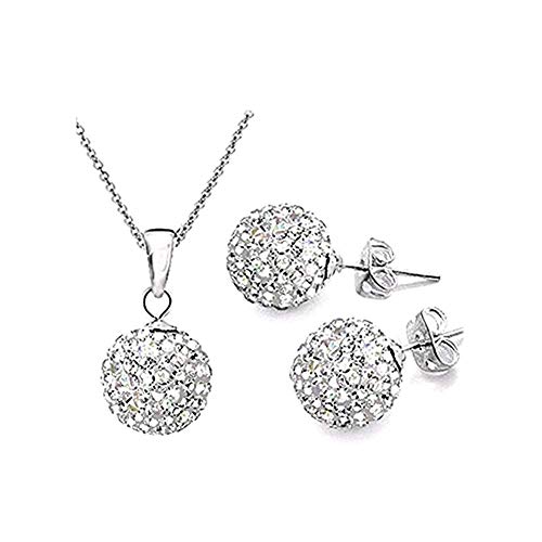 Fliyeong Damen Ohrringe und Halskette Set - Retro Zirkon Schmuck mit Künstlichem Edelstein - Silber 10mm - Stilvolle und Populäre Accessoires von Fliyeong