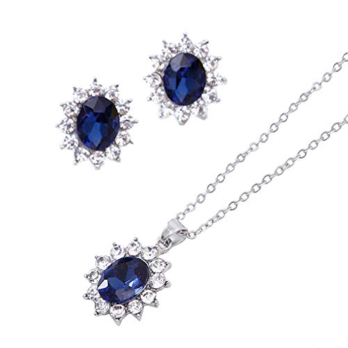 Fliyeong Exquisite Saphirblau Strass Anhänger Halskette Ohrringe Frauen Schmuck Set Geschenk Praktisch und Praktisch von Fliyeong