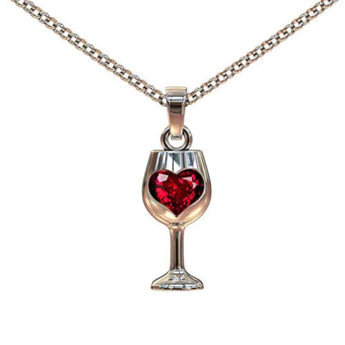 Fliyeong Vintage Faux Ruby Love Heart Weinglas Anhänger Kette Halskette Schmuck - Silber stilvoll und beliebt von Fliyeong