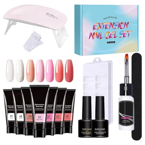 Poly -Nagel -Gel -Kit, Poly -Nagel -Kit - Verlängerungsgelset mit UV Light Poly Nail Kit - Nacktverdickungslösung 7 Farben Builder Zehennagelkunst für Frauen von Flkiglm
