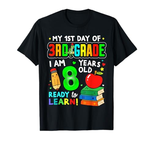 First Day of Third Grade 1st Day of 3rd Grade Girls Boys T-Shirt von Flo Design Back To School Outfits