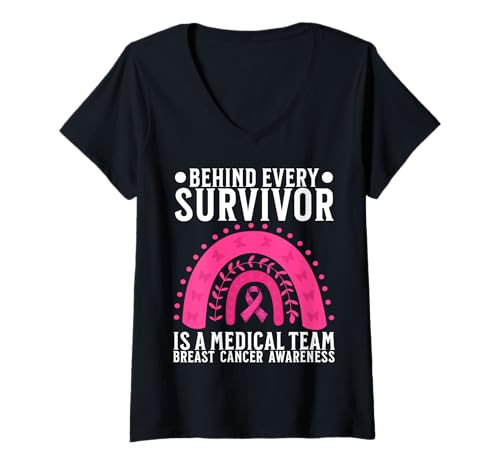 Damen Breast Cancer Awareness Support Gifts Medical Doctors Nurses T-Shirt mit V-Ausschnitt von Flo Design Breast Cancer Awareness Outfits