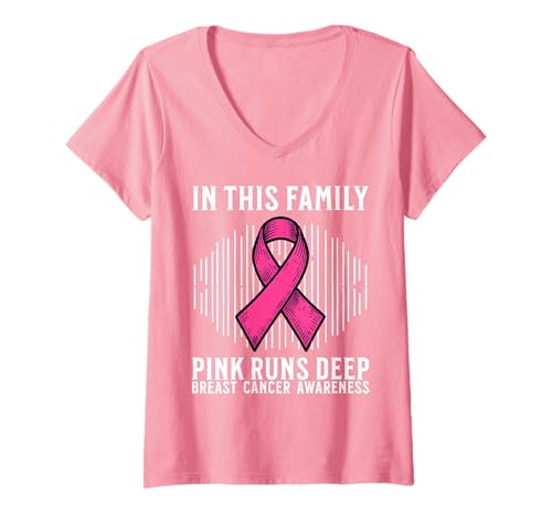 Damen Breast Cancer Support Gifts Breast Cancer Awareness Family T-Shirt mit V-Ausschnitt von Flo Design Breast Cancer Awareness Outfits