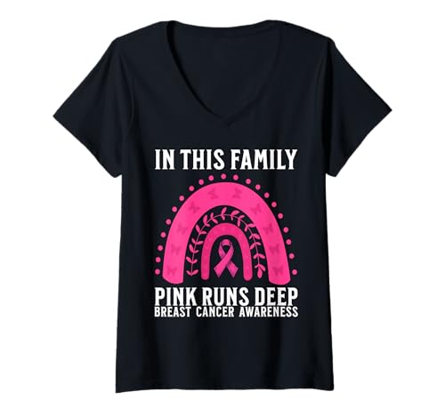 Damen Breast Cancer Support Gifts Breast Cancer Awareness Family T-Shirt mit V-Ausschnitt von Flo Design Breast Cancer Awareness Outfits