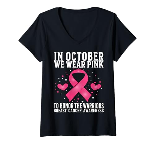 Damen Breast Cancer Support Gifts Breast Cancer Awareness Women T-Shirt mit V-Ausschnitt von Flo Design Breast Cancer Awareness Outfits