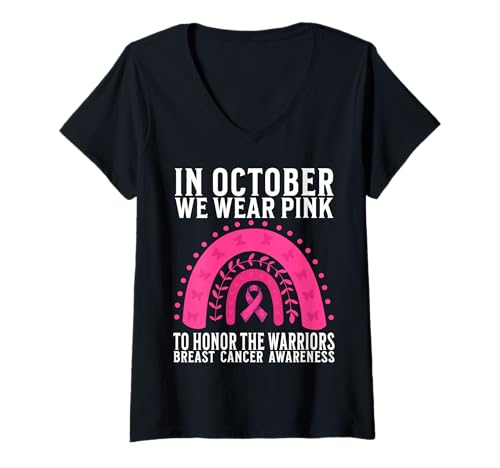 Damen Breast Cancer Support Gifts Breast Cancer Awareness Women T-Shirt mit V-Ausschnitt von Flo Design Breast Cancer Awareness Outfits