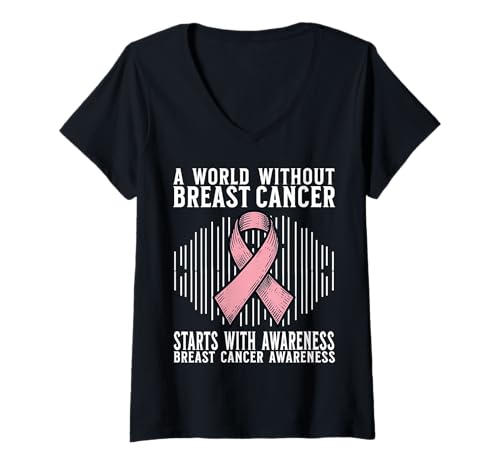 Damen Breast Cancer Support Gifts Breast Cancer Awareness Women T-Shirt mit V-Ausschnitt von Flo Design Breast Cancer Awareness Outfits