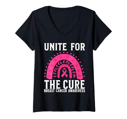Damen Breast Cancer Support Gifts Breast Cancer Awareness Women T-Shirt mit V-Ausschnitt von Flo Design Breast Cancer Awareness Outfits