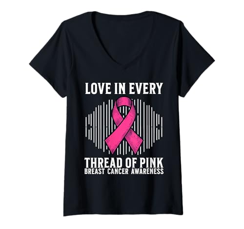 Damen Breast Cancer Support Gifts Breast Cancer Awareness Women T-Shirt mit V-Ausschnitt von Flo Design Breast Cancer Awareness Outfits
