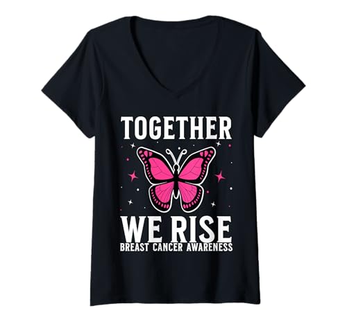Damen Breast Cancer Support Gifts Breast Cancer Awareness Women T-Shirt mit V-Ausschnitt von Flo Design Breast Cancer Awareness Outfits