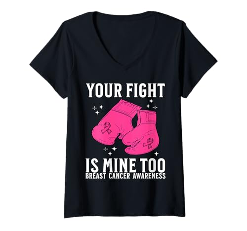 Damen Breast Cancer Support Gifts Breast Cancer Awareness Women T-Shirt mit V-Ausschnitt von Flo Design Breast Cancer Awareness Outfits