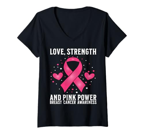 Damen Breast Cancer Support Gifts Breast Cancer Awareness Women T-Shirt mit V-Ausschnitt von Flo Design Breast Cancer Awareness Outfits