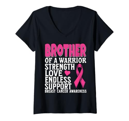 Damen Brother of a Warrior Breast Cancer Awareness Support Gifts T-Shirt mit V-Ausschnitt von Flo Design Breast Cancer Awareness Outfits
