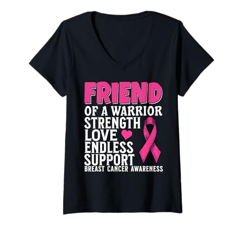 Damen Friend of a Warrior Breast Cancer Awareness Support Gifts T-Shirt mit V-Ausschnitt von Flo Design Breast Cancer Awareness Outfits
