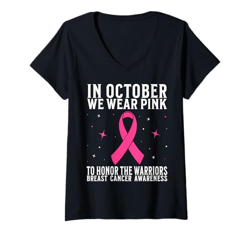 Damen In October We Wear Pink Breast Cancer Awareness Gifts T-Shirt mit V-Ausschnitt von Flo Design Breast Cancer Awareness Outfits
