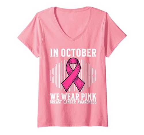 Damen In October We Wear Pink Breast Cancer Awareness Gifts T-Shirt mit V-Ausschnitt von Flo Design Breast Cancer Awareness Outfits