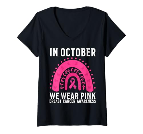 Damen In October We Wear Pink Breast Cancer Awareness Support T-Shirt mit V-Ausschnitt von Flo Design Breast Cancer Awareness Outfits