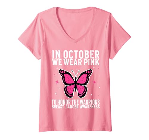 Damen In October We Wear Pink Breast Cancer Awareness Support T-Shirt mit V-Ausschnitt von Flo Design Breast Cancer Awareness Outfits