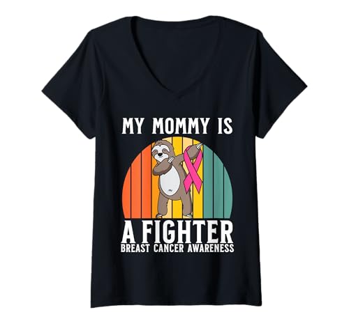 Damen My Mommy is a Fighter Breast Cancer Awareness Support Gifts T-Shirt mit V-Ausschnitt von Flo Design Breast Cancer Awareness Outfits