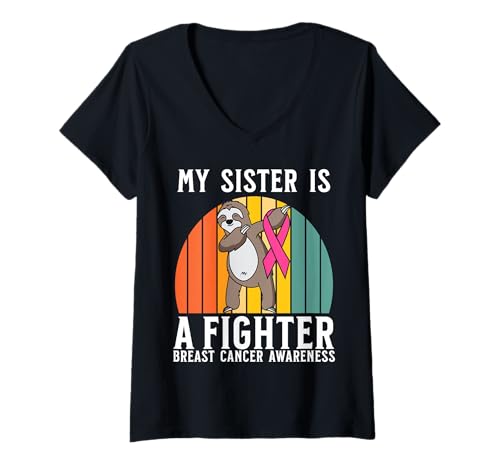 Damen My Sister is a Fighter Breast Cancer Awareness Support Gifts T-Shirt mit V-Ausschnitt von Flo Design Breast Cancer Awareness Outfits