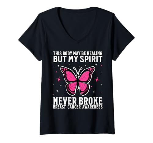 Damen Pink Breast Cancer Awareness for Women Breast Cancer Gifts T-Shirt mit V-Ausschnitt von Flo Design Breast Cancer Awareness Outfits