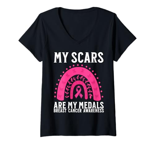 Damen Pink Breast Cancer Survivor Gifts for Woman Breast Cancer T-Shirt mit V-Ausschnitt von Flo Design Breast Cancer Awareness Outfits