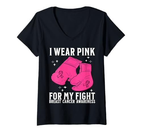 Damen Pink Breast Cancer for Women Breast Cancer Awareness Gifts T-Shirt mit V-Ausschnitt von Flo Design Breast Cancer Awareness Outfits