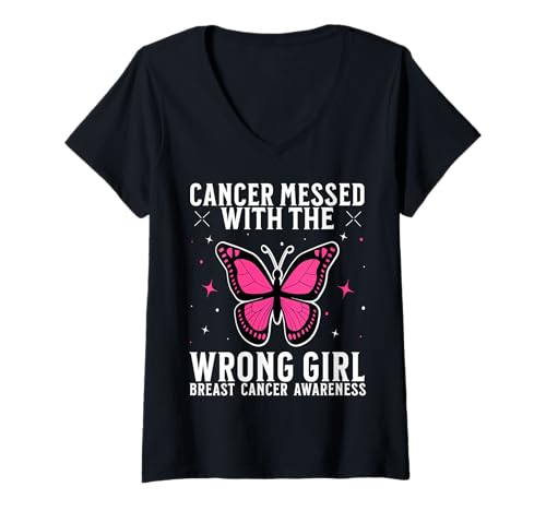 Damen Pink Breast Cancer for Women Breast Cancer Awareness Gifts T-Shirt mit V-Ausschnitt von Flo Design Breast Cancer Awareness Outfits