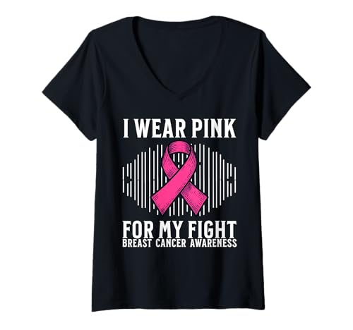 Damen Pink Breast Cancer for Women Breast Cancer Awareness Gifts T-Shirt mit V-Ausschnitt von Flo Design Breast Cancer Awareness Outfits