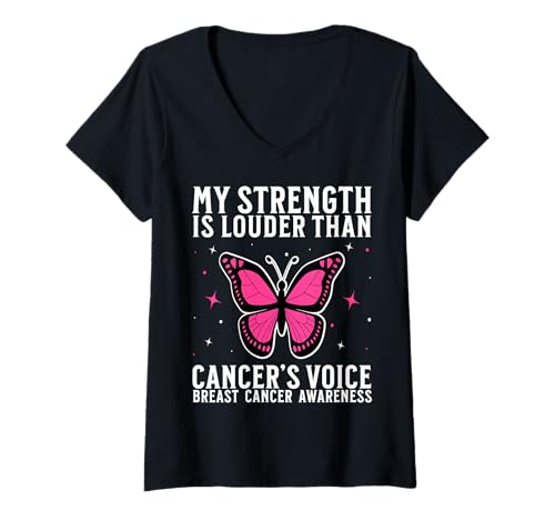 Damen Pink Breast Cancer for Women Breast Cancer Awareness Gifts T-Shirt mit V-Ausschnitt von Flo Design Breast Cancer Awareness Outfits