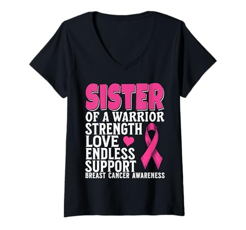 Damen Sister of a Warrior Breast Cancer Awareness Support Gifts T-Shirt mit V-Ausschnitt von Flo Design Breast Cancer Awareness Outfits