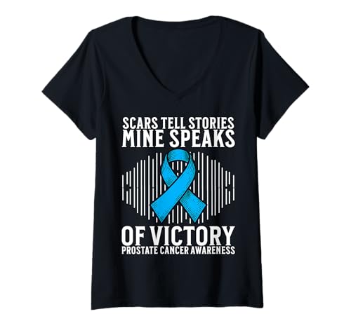 Damen Support Prostate Cancer Awareness Gifts for Men Survivors T-Shirt mit V-Ausschnitt von Flo Design Prostate Cancer Awareness Aapparel