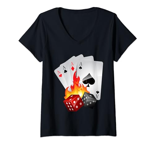 Damen Spielkarten Ass Damen Herren Spielkarten Fasching Poker Kind T-Shirt mit V-Ausschnitt von Flo Design Spielkarten Outfits