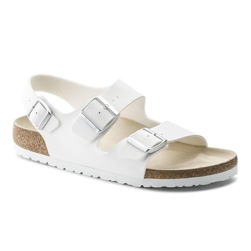 FloAPa Damen Pantoletten Modische Sandalen Mit 2 Verstellbaren Riemen Hausschuhe Mit Natur Kork Fussbett Für Familie Draußen Strand,Weiß,35EU von FloAPa