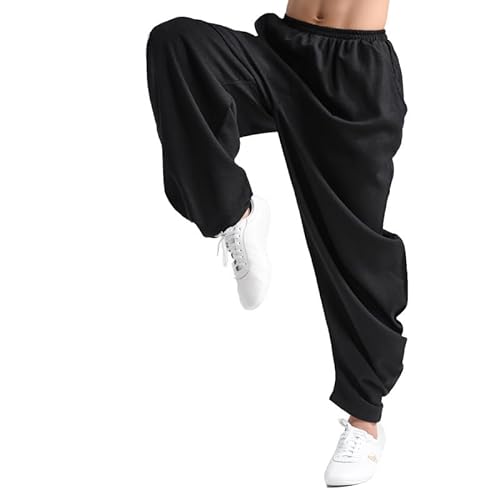 FloAPa Kampfsport Taiji Training Hose für Damen Yoga Pumphose Pump Haremshose Qigong Shaolin Baumwolle Plus Seide Weite Beine Elastische Taille Tai Chi Kung Fu Hose,003,S von FloAPa