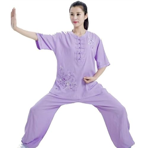 FloAPa Tai Chi Kleidung Damen Chinesische Kung Fu Kleidung Baumwolle Und Leinen Yoga Anzug Kampfsportkleidung Seidenmaterial Morgengymnastikkleidung,001,L von FloAPa