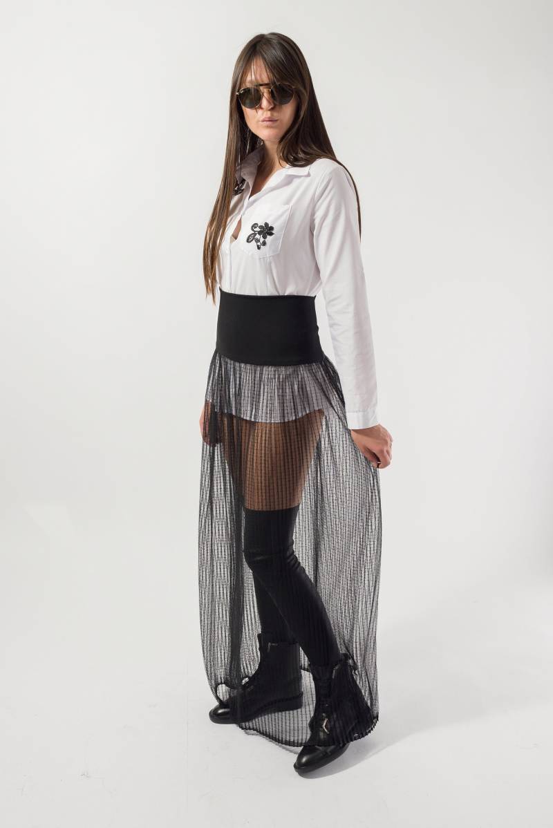 Handgefertigter Transparenter Maxi-Rock Aus Tüll/High Waist Rock See-Through Design Perfekt Für Abendgarderobe Und Sommer-Mode-Rock F1839 von FloAtelier