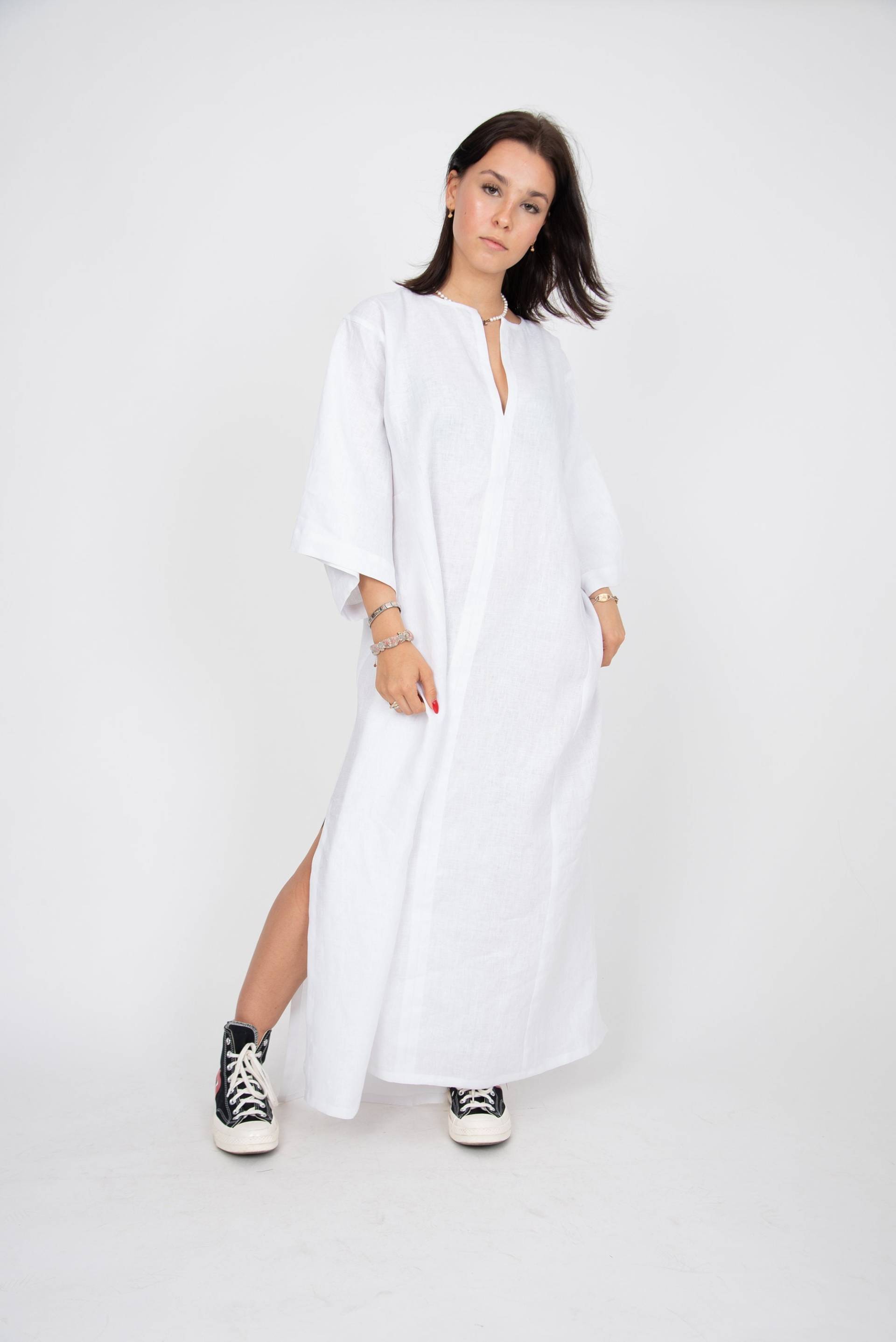 Weißes Leinen Kleid/Leinenhemd Kleid/Oversized Shirt Kleid/Leinen Kleid/Lockeres Kleid/Kaftan Maxi Kleid/strandkleid/Leinen Sommerkleid/F2355 von FloAtelier