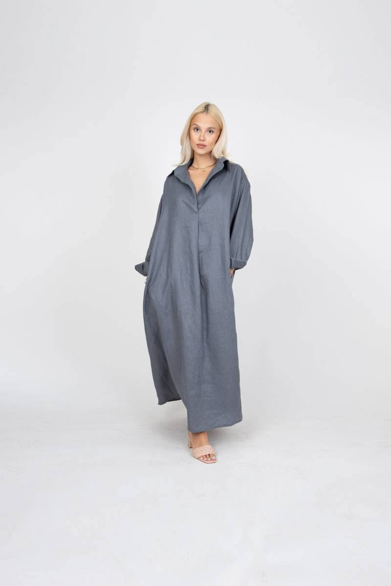 Oversized Shirt Kleid/Süsses Graues Kleid/Leinen Kleid/Graues Shirt/strandkleid/Langes Kleid/Sommer Kleid/Fc1204 von FloConcept