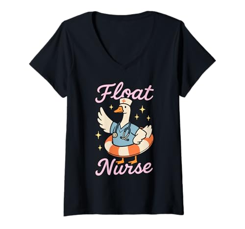 Damen Lustiges Float Nurse Duck Scrubs Nursing Medical RN Hospital T-Shirt mit V-Ausschnitt Damen Lustiges Float Nurse Duck Scrubs Nursing Medical RN Hospital T-Shirt mit V-Ausschnitt von Float Nurse Apparel