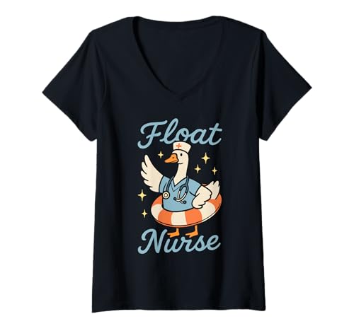 Damen Lustiges Float Nurse Duck Scrubs Nursing Medical RN Hospital T-Shirt mit V-Ausschnitt Damen Lustiges Float Nurse Duck Scrubs Nursing Medical RN Hospital T-Shirt mit V-Ausschnitt von Float Nurse Apparel