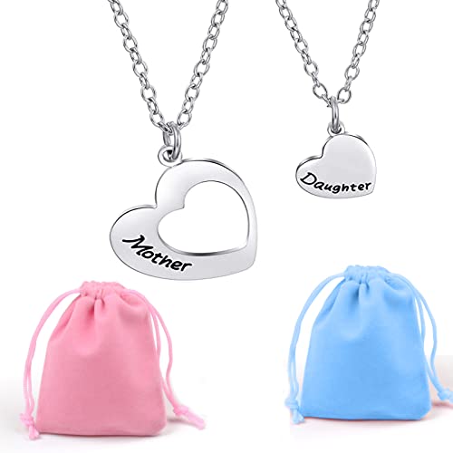 Floatdream Mutter Tochter Halsketten, Cut-Out Herz Mutter Kind Set, Passende Herz Halskette Anhänger, für Frauen Schmuck 45cm Kette, Geschenk für Mama Tochter Ehefrau von Floatdream