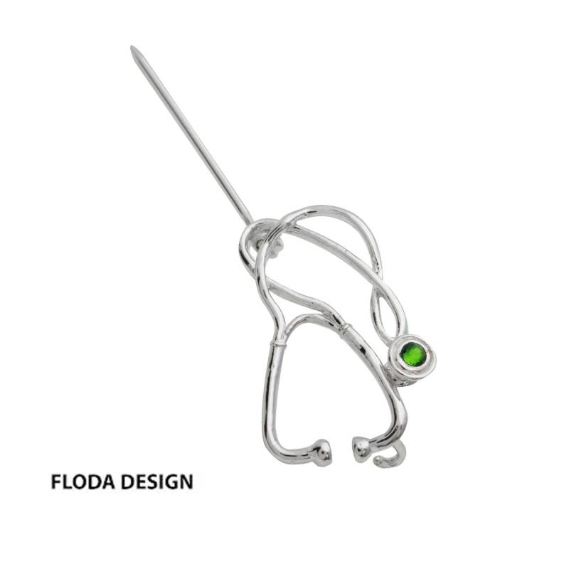 3D Stethoskop Brosche in Sterling Silber | Rhodiniert Mit Swarovski-Kristall, Birthstone Schmuck, Graduierung Abschlussgeschenk von FlodaDesign