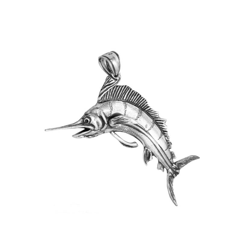 Blauer Marlin 3D Fisch Anhänger in Sterling Silber, Fischschmuck, Schmuck Fd-1-4 von FlodaDesign